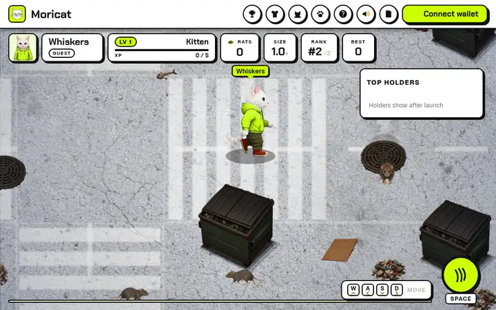 Moricat gameplay clip: a cat walking the loading dock among rats